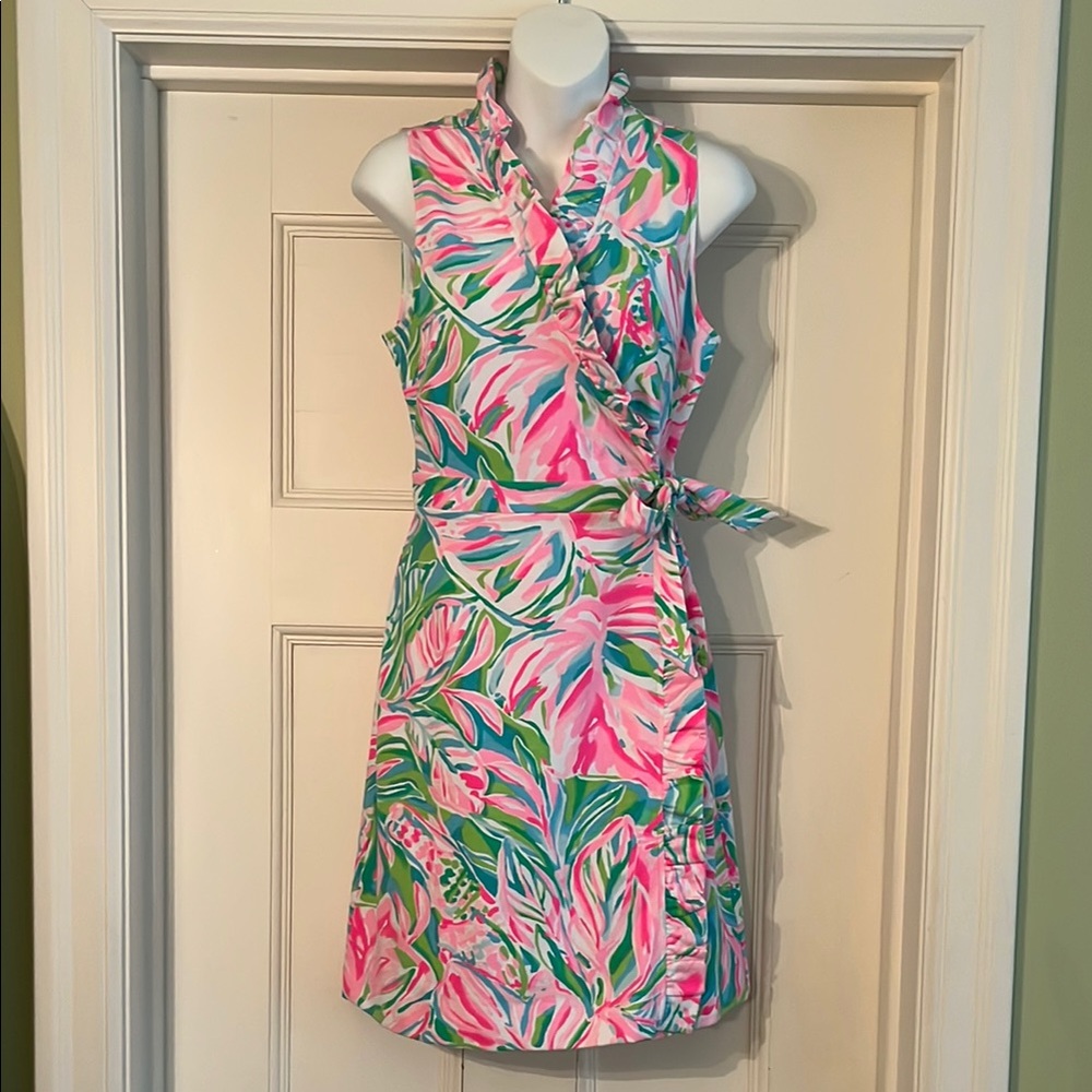Lilly Pulitzer Floral Wrap Dress/Cover Up - Pink and Green